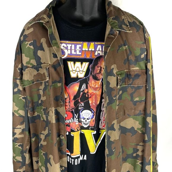 MEN'S ARMY FATIGUE JACKET WITH YELLOW STRIP ON ARMS, XXL - Picture 1 of 3